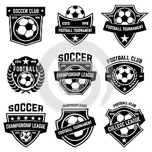 Set of soccer, football emblems. Design element for logo, label, emblem, sign.