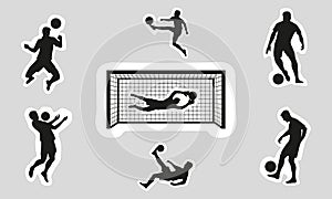 Set of soccer football player silhouettes in sticker design