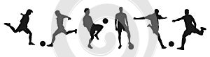 Set of soccer football player silhouettes vector.