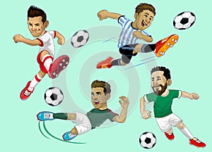 Set of Soccer Footballer in Cartoon Style