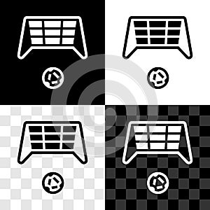 Set Soccer goal with ball icon isolated on black and white, transparent background. Vector