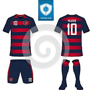 Set of soccer kit or football jersey template. Front and back view. Football uniform. Vector Illustration