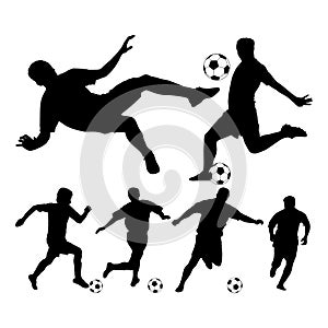 Set of soccer players silhouettes on white background. Vector illustration.