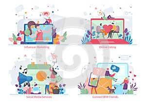 Set of Social Media concepts, modern flat vector illustration