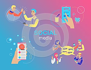 Set of Social Media with People concepts, flat design, vector illustration