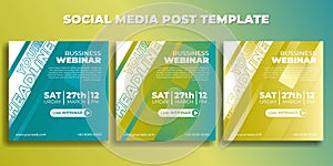 Set of Social media post template. Business Webinar banner with green yellow design