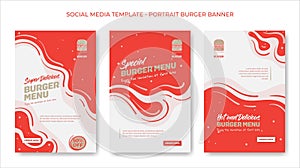 Set of social media post template in square design with red and white waving background