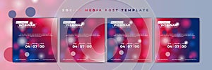 Set of Social media post template. Webinar invitation banner with blue and red bokeh color design