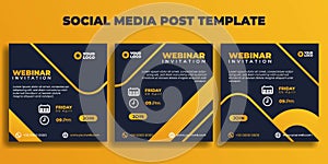 Set of Social media post template. Webinar invitation banner with dark blue and yellow color design