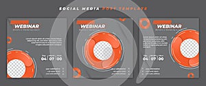 Set of Social media post template. Webinar invitation banner with orange circle design