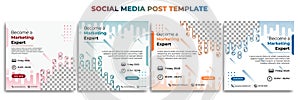 Set of Social media post template with white color design. Marketing expert banner