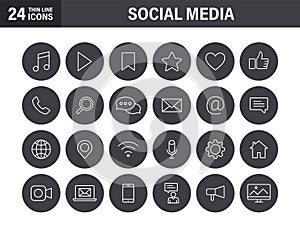 Set of Social Media web icons in line style. Contact, digital, social networks, technology, website. Vector illustration