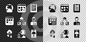 Set Social network, Different files, Server, Data report, Cloud hacking, Network cloud connection, technology data