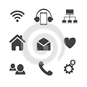 Set of social network icons with cloud computing, mail, people c