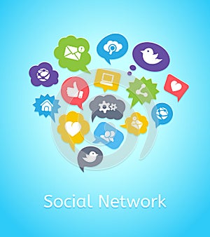 Set of social network icons on clouds