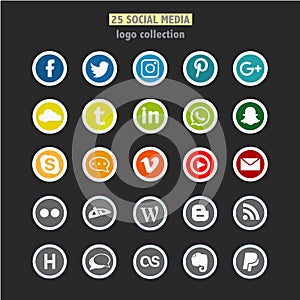 A set of 25 social network logos