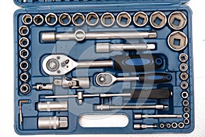 Set of socket wrench in plastic box