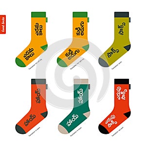 Set of socks with Telugu Indian characters Original photo