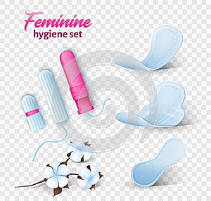 Set of Soft Cotton Hygienic Pads and Tampons.