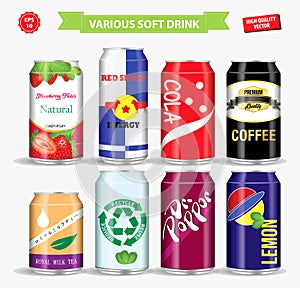 Set of soft drink in various aluminium can. easy to modify