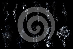 Set of soft hite smoke in black background.