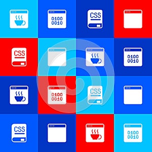 Set Software, Binary code, Books about programming and Browser window icon. Vector