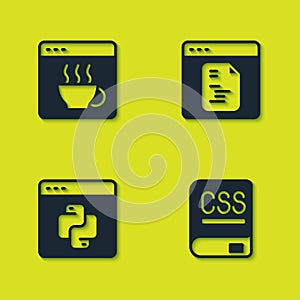 Set Software, Books about programming, Python language and icon. Vector