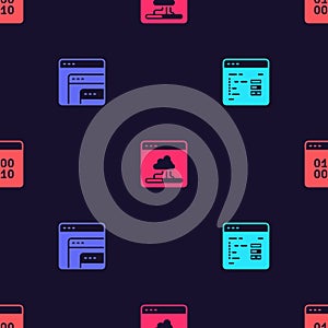 Set Software, , Cloud technology data transfer and Binary code on seamless pattern. Vector