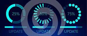 Set of software update on cyberspace. Loading process concept. Upgrade application progress icons