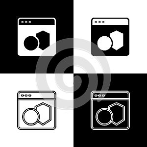 Set Software, web developer programming code icon isolated on black and white background. Javascript computer script