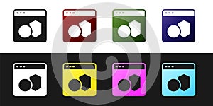 Set Software, web developer programming code icon isolated on black and white background. Javascript computer script
