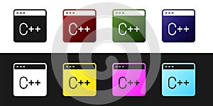 Set Software, web developer programming code icon isolated on black and white background. Javascript computer script