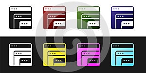 Set Software, web developer programming code icon isolated on black and white background. Javascript computer script