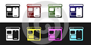 Set Software, web developer programming code icon isolated on black and white background. Javascript computer script