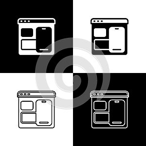 Set Software, web developer programming code icon isolated on black and white background. Javascript computer script