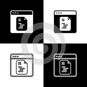 Set Software, web developer programming code icon isolated on black and white background. Javascript computer script