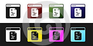 Set Software, web developer programming code icon isolated on black and white background. Javascript computer script