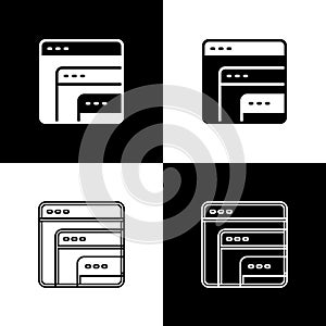 Set Software, web developer programming code icon isolated on black and white background. Javascript computer script