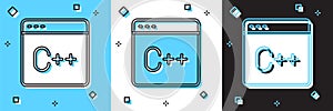 Set Software, web developer programming code icon isolated on blue and white, black background. Javascript computer