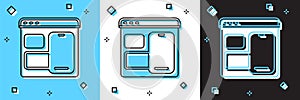 Set Software, web developer programming code icon isolated on blue and white, black background. Javascript computer