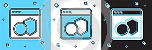 Set Software, web developer programming code icon isolated on blue and white, black background. Javascript computer
