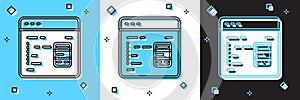 Set Software, web developer programming code icon isolated on blue and white, black background. Javascript computer