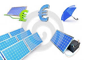 Set solar green power 3D illustration on a white background