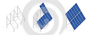 A set of solar panels constructions. Structure for mounting solar panels. Modern alternative eco-green, renewable energy