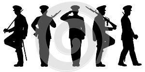 Set of soldier silhouette vector isolated on white background