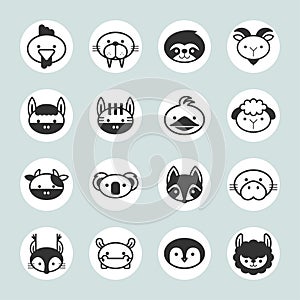 Set of solid animal circle icons on gray background set 2