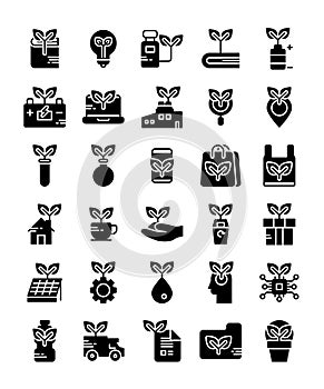 Set of solid glyph eco friendly icons