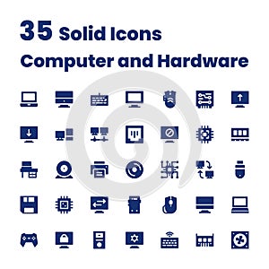 Set Solid Icons Computer and Hardware