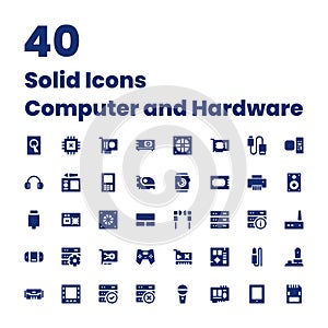 Set Solid Icons Computer and Hardware
