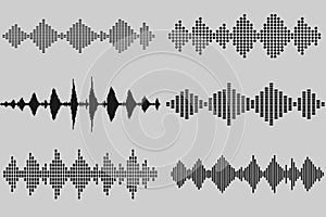 Set of sound and audio music waves